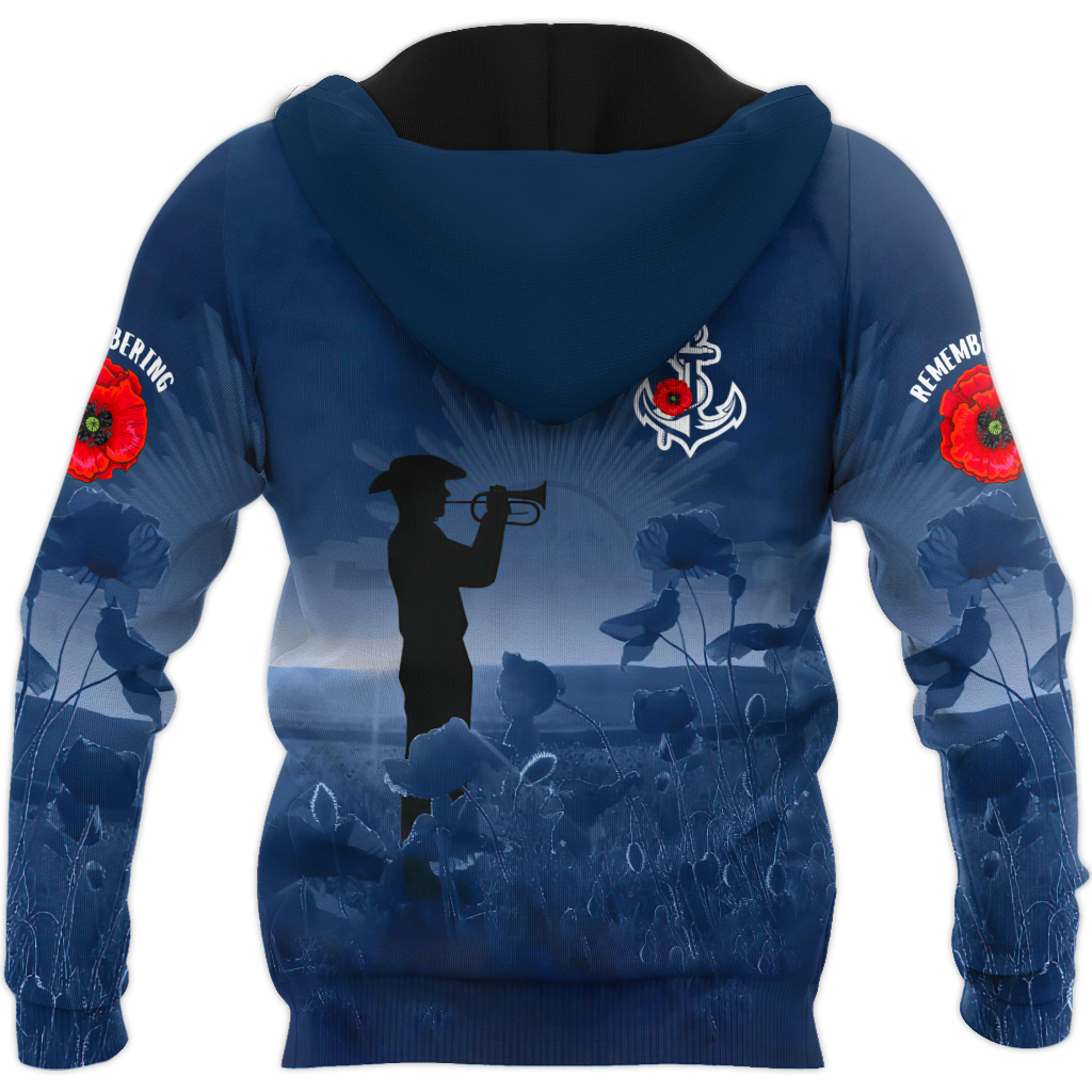 Rememberance Anzac Day Poppy Flower Navy Premium Unisex Hoodie ML