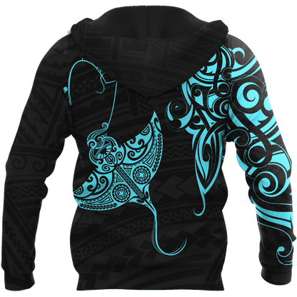Amazing Polynesian Blue Ray Tattoo Personalized Unisex Deluxe Hoodie ML
