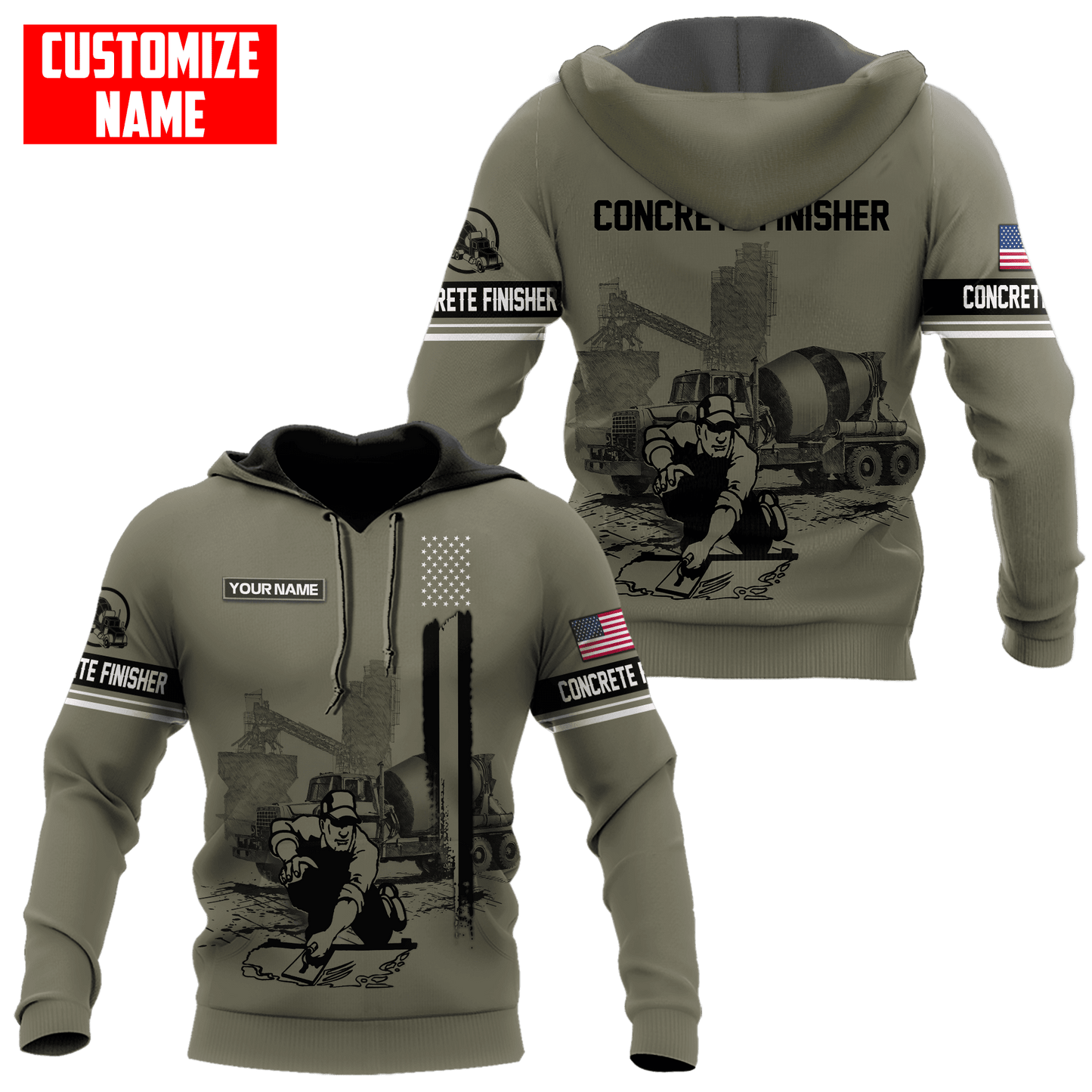 Customized Name US Concrete Finisher With Poured Concrete 3D All Over Printed Shirts