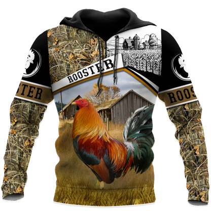 Rooster 3D All Over Printed Unisex Deluxe Hoodie ML