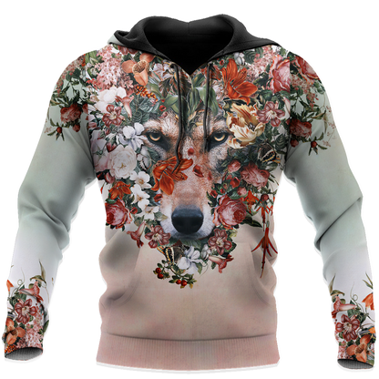 Wolf Floral 3D All Over Printed Unisex Deluxe Hoodie ML