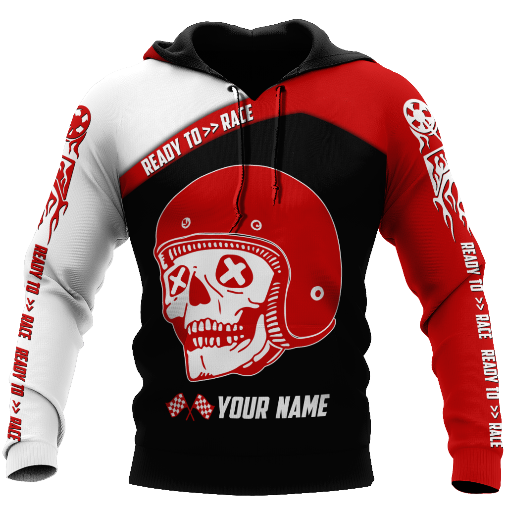 Personalized Name Motorcycle Racing 3D All Over Printed Unisex Shirts Red Skull