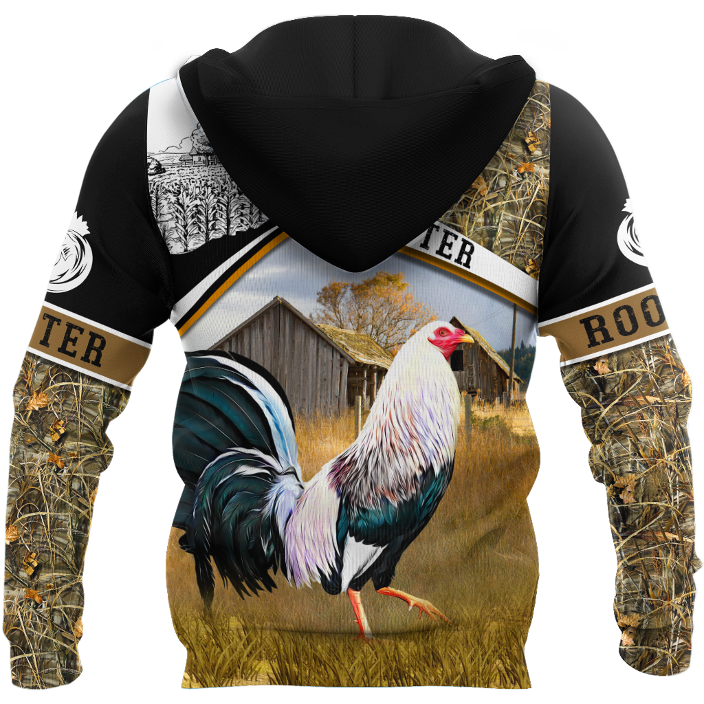 Rooster 3D All Over Printed Unisex Deluxe Hoodie ML