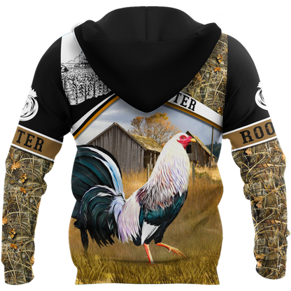 Rooster 3D All Over Printed Unisex Deluxe Hoodie ML