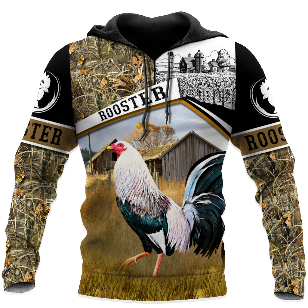 Rooster 3D All Over Printed Unisex Deluxe Hoodie ML