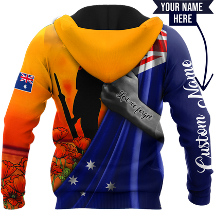Lest we forget Custom name Australia Veteran 3D print shirt