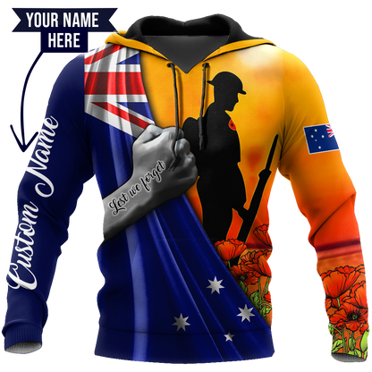 Lest we forget Custom name Australia Veteran 3D print shirt