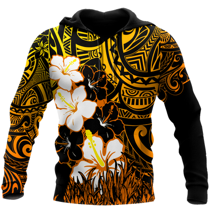 Amazing Polynesian Hibiscus And Tattoo Hawaii Style Unisex Deluxe Hoodie ML