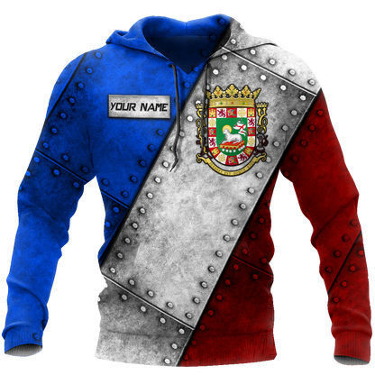 Customize Name Coat Of Arms Puerto Rico Soldier Hoodie For Men And Women