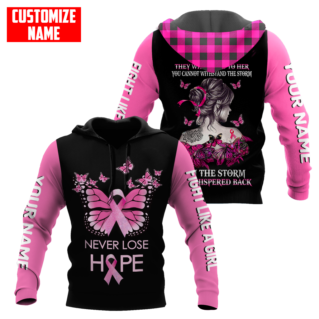 Breast cancer butterfly never lose hope custom name 3D All Over Printed Shirt