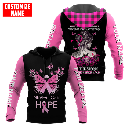 Breast cancer butterfly never lose hope custom name 3D All Over Printed Shirt