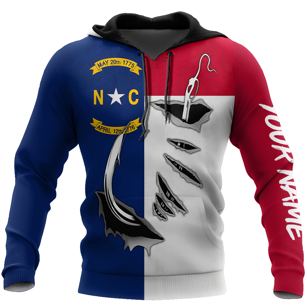 Custom name Hook fishing NC North Carolina Flag 3D printed shirts Fishing State