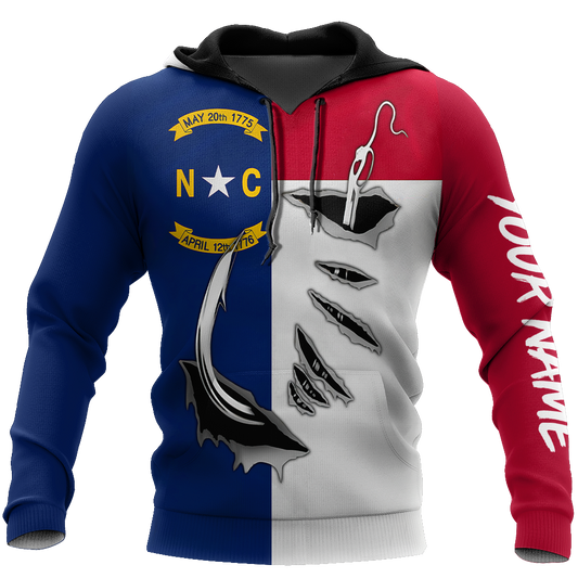 Custom name Hook fishing NC North Carolina Flag 3D printed shirts Fishing State