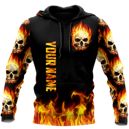 Customize Name Fire Skull Hoodie For Men And Women TNA29052102