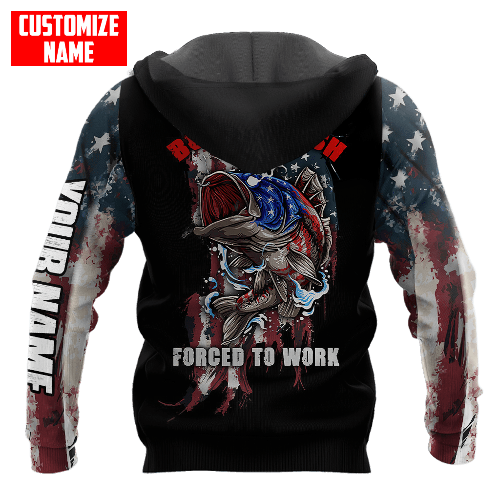 Custom name Born To Fish Forced To Work US Flag 3D printed shirts Fishing State
