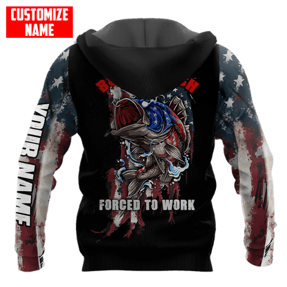 Custom name Born To Fish Forced To Work US Flag 3D printed shirts Fishing State