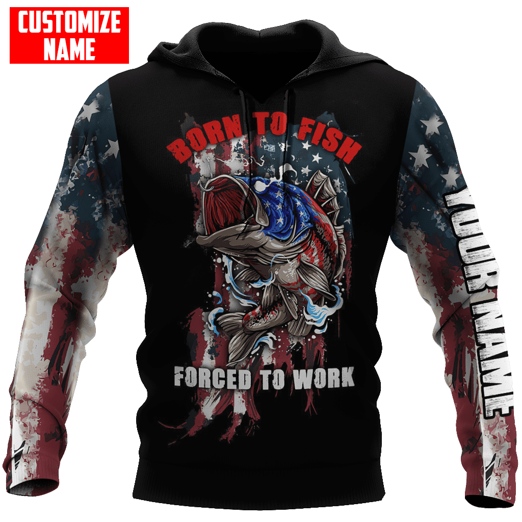 Custom name Born To Fish Forced To Work US Flag 3D printed shirts Fishing State
