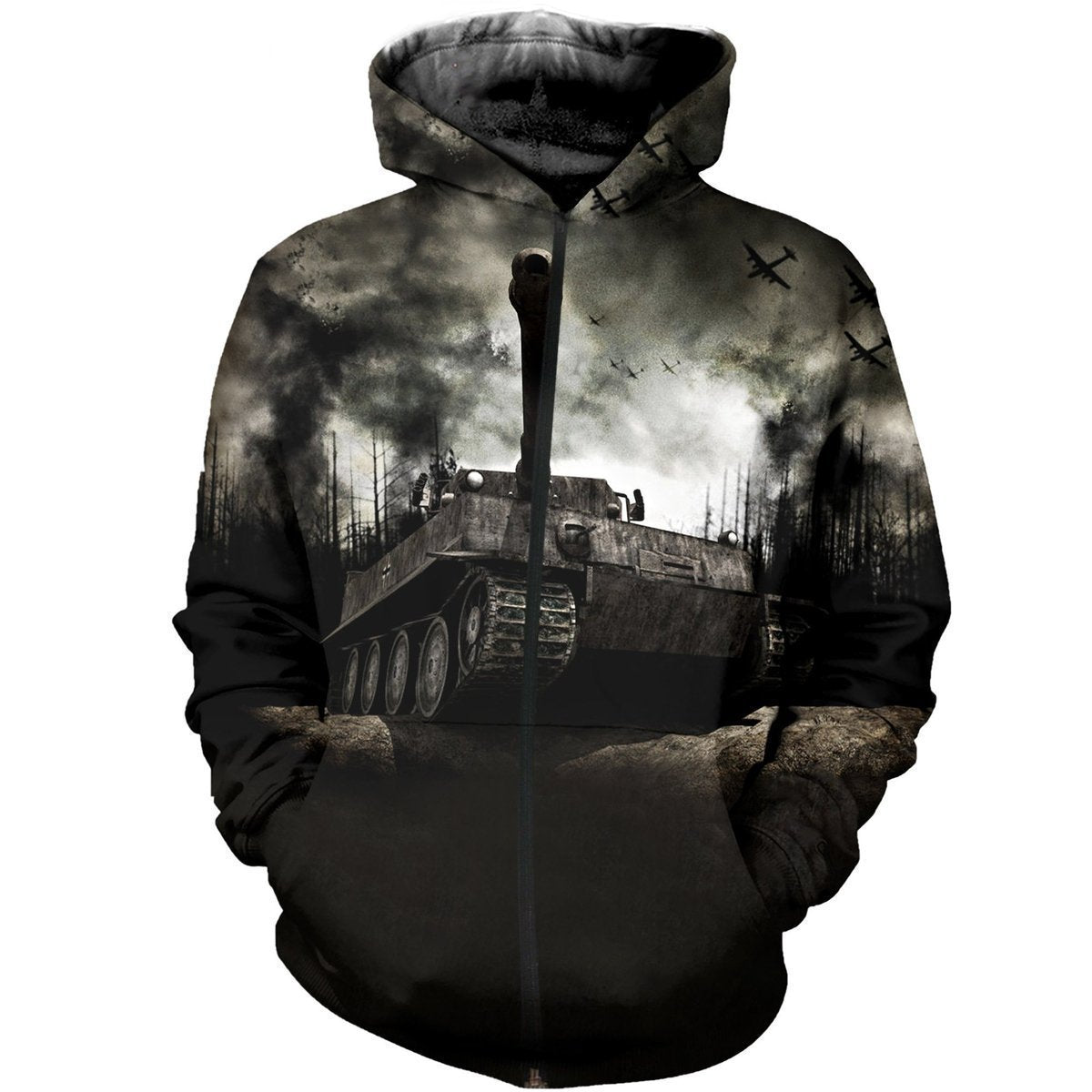 3D All Over Printed Tiger tank T-shirt Hoodie-Apparel-HP Arts-ZIPPED HOODIE-S-Vibe Cosy™