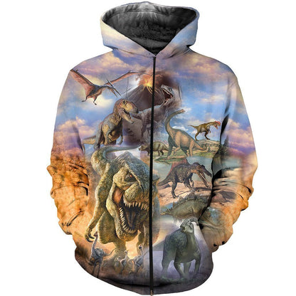 3D All Over Printed Dinosaurs Collection Art Shirts and Shorts-3D All Over Printed Clothes-HP Arts-Zipped Hoodie-XS-Vibe Cosy™