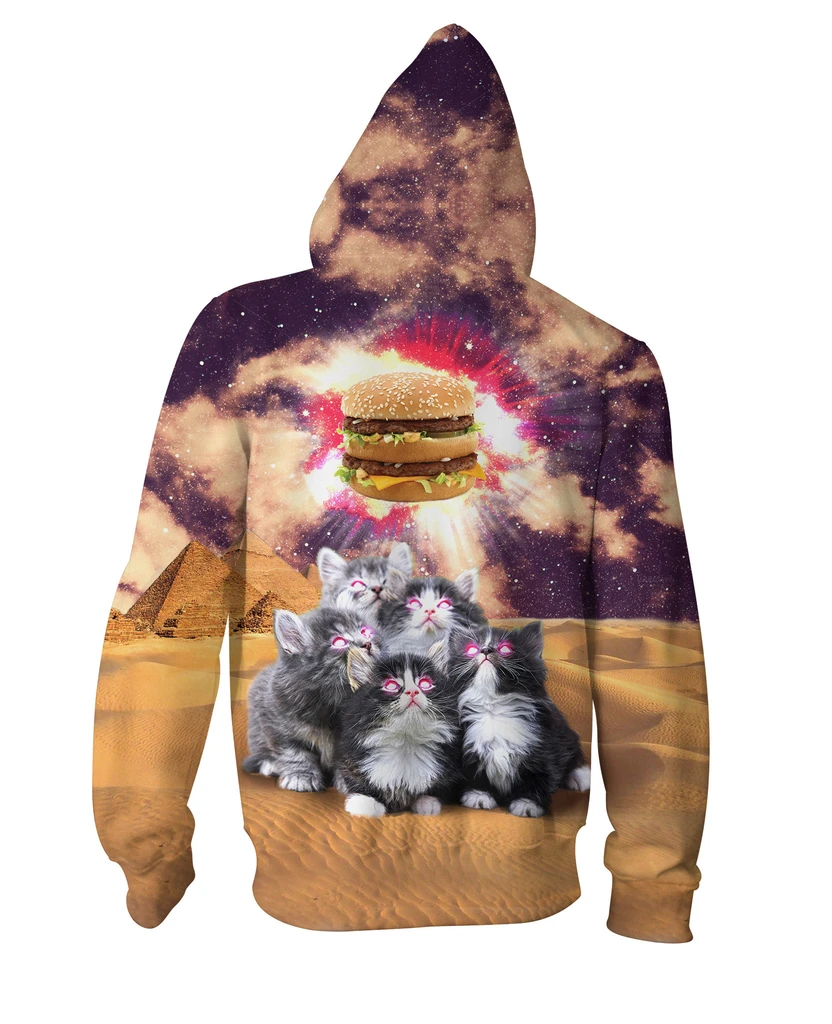Worship the Burger Zip-Up Hoodie Cats PL04032005-Apparel-PL8386-Hoodie-S-Vibe Cosy™