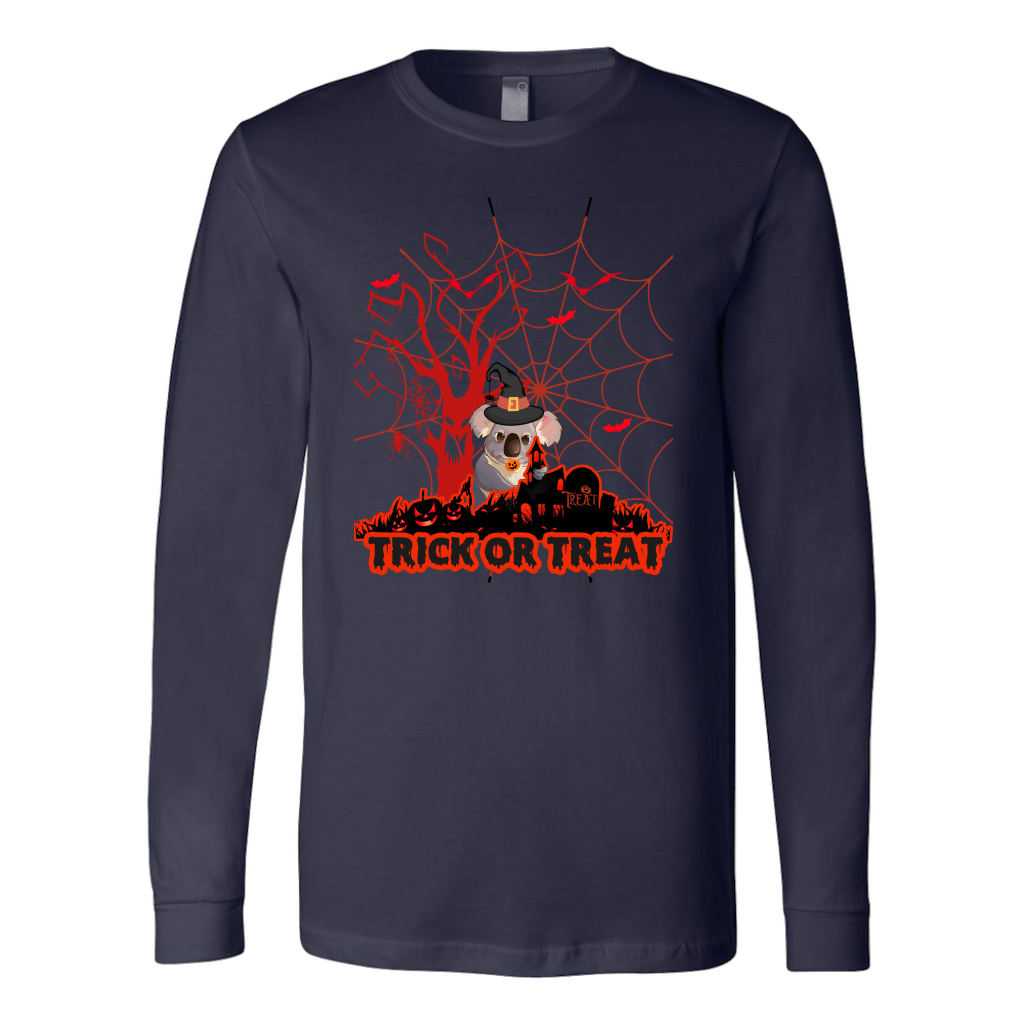 Australian Koala Trick or Treat Halloween Red T-Shirt 01 H9-T-SHIRTS-HP Arts-Canvas Long Sleeve Shirt-Navy-S-Vibe Cosy™