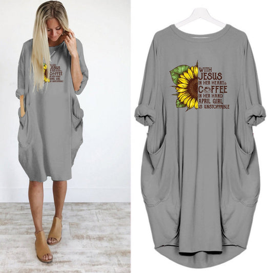 With Jesus In Her Heart And Coffee In Her Hand April Girl Is Unstoppable Dress-Apparel-GP Art-Dress-S-Vibe Cosy™
