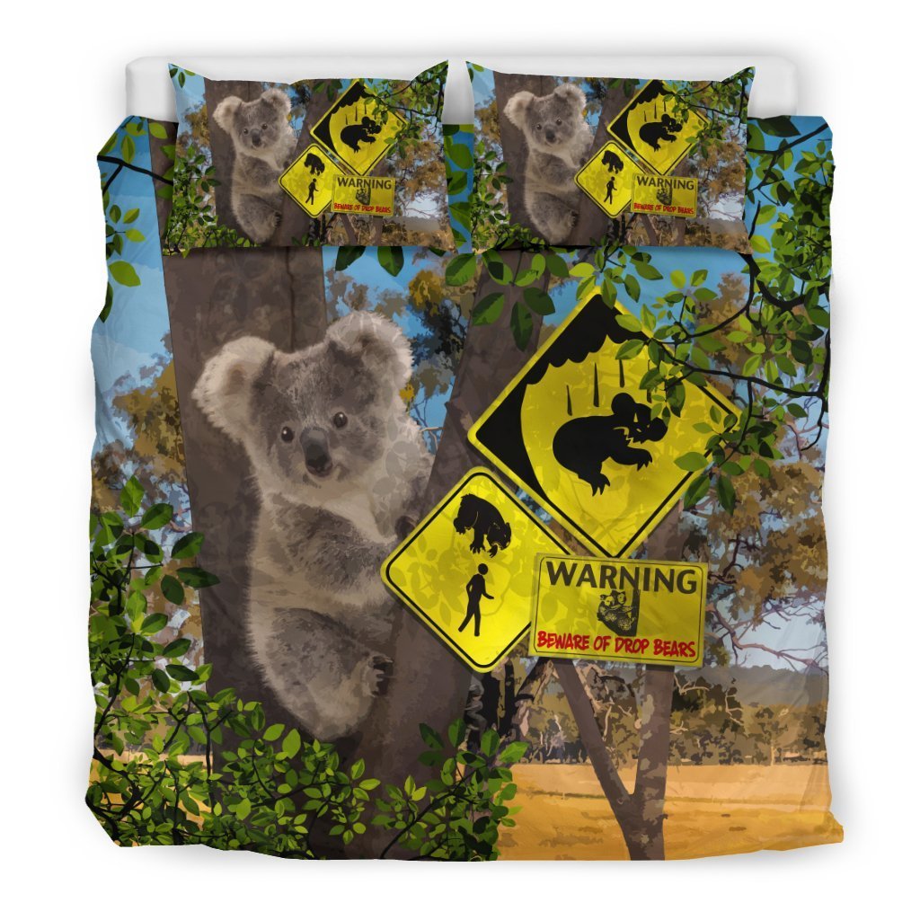 Australia Drop Bear Sign Bedding Set - NN4-BEDDING SETS-HP Arts-Bedding Set - Black - Black-King-Vibe Cosy™