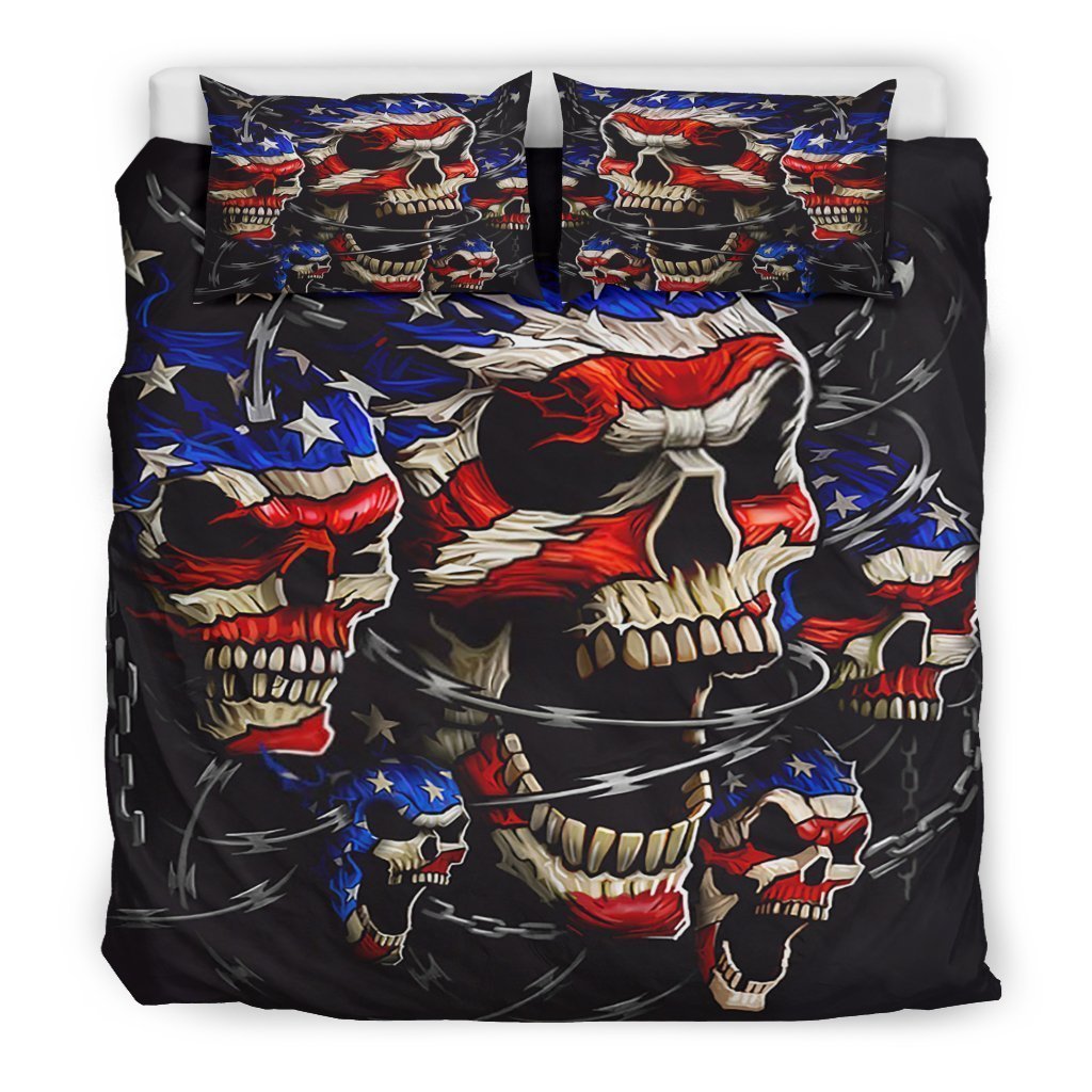 Patriotic Skulls Bedding sets NHT190402-Bedding Set-6teenth Outlet-Bedding Set - Black - Patriotic Skulls Bedding sets-King-Vibe Cosy™