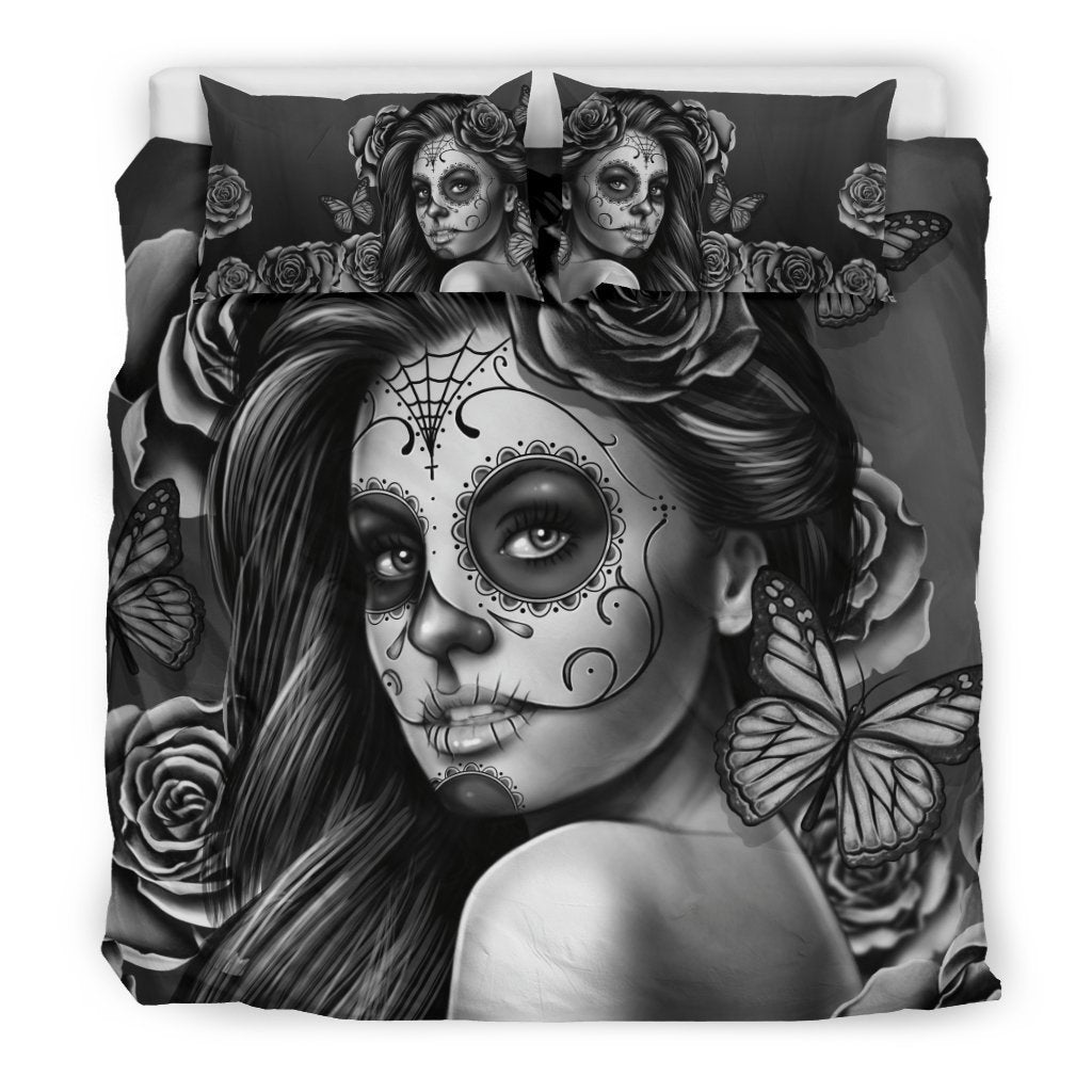 Bedding Set Calavera (Gray on Beige)-6teenth World™-Bedding Set-King-Vibe Cosy™
