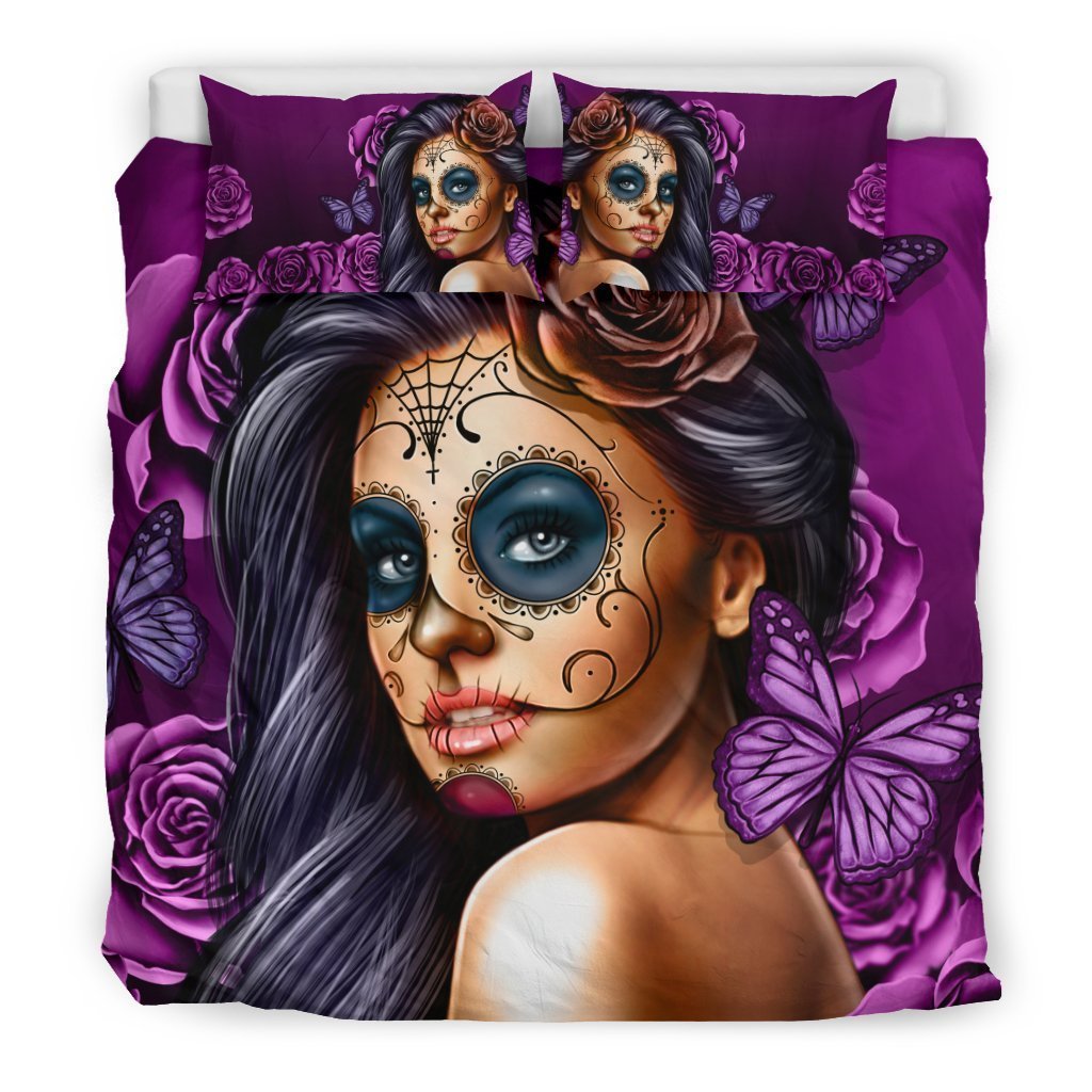 Bedding Set Calavera (Violet on Beige)-6teenth World™-Bedding Set-King-Vibe Cosy™