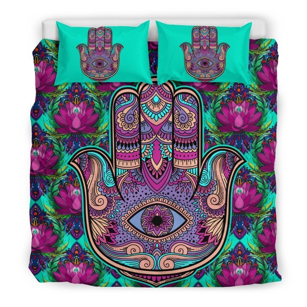 Hamsa Lotus Bedding Set-6teenth World™-Bedding Set-King-Vibe Cosy™