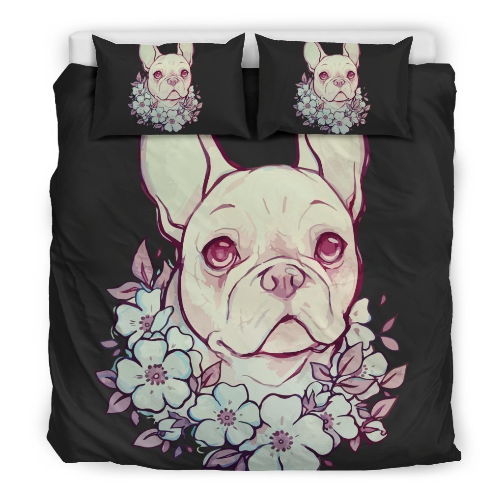 FLOWER FRENCH BULLDOG BEDDING SET-6teenth World™-Bedding Set-King-Vibe Cosy™