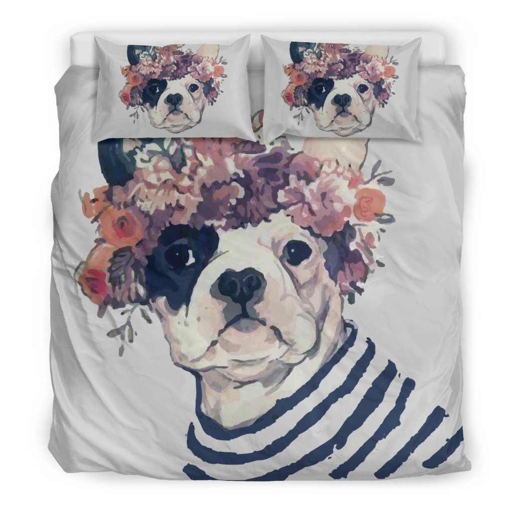 FLOWER FRENCH BULLDOG BEDDING SET-6teenth World™-Bedding Set-King-Vibe Cosy™