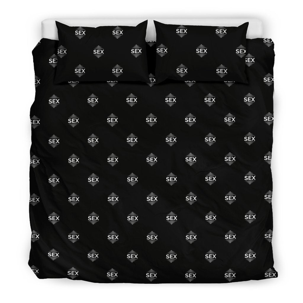 Sex White on Black Bedding Set-6teenth World™-Bedding Set-US King-Vibe Cosy™