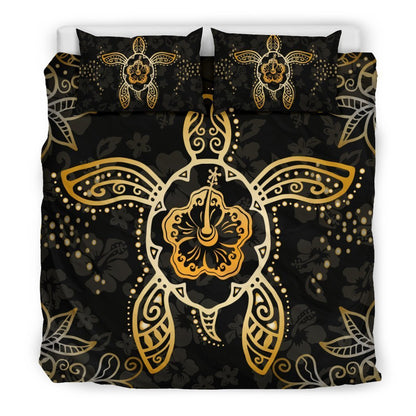 Hawaii Golden Turtle And Hibiscus Bedding Set - AH-BEDDING SETS-Phaethon-US Queen/Full-Polyester-Vibe Cosy™