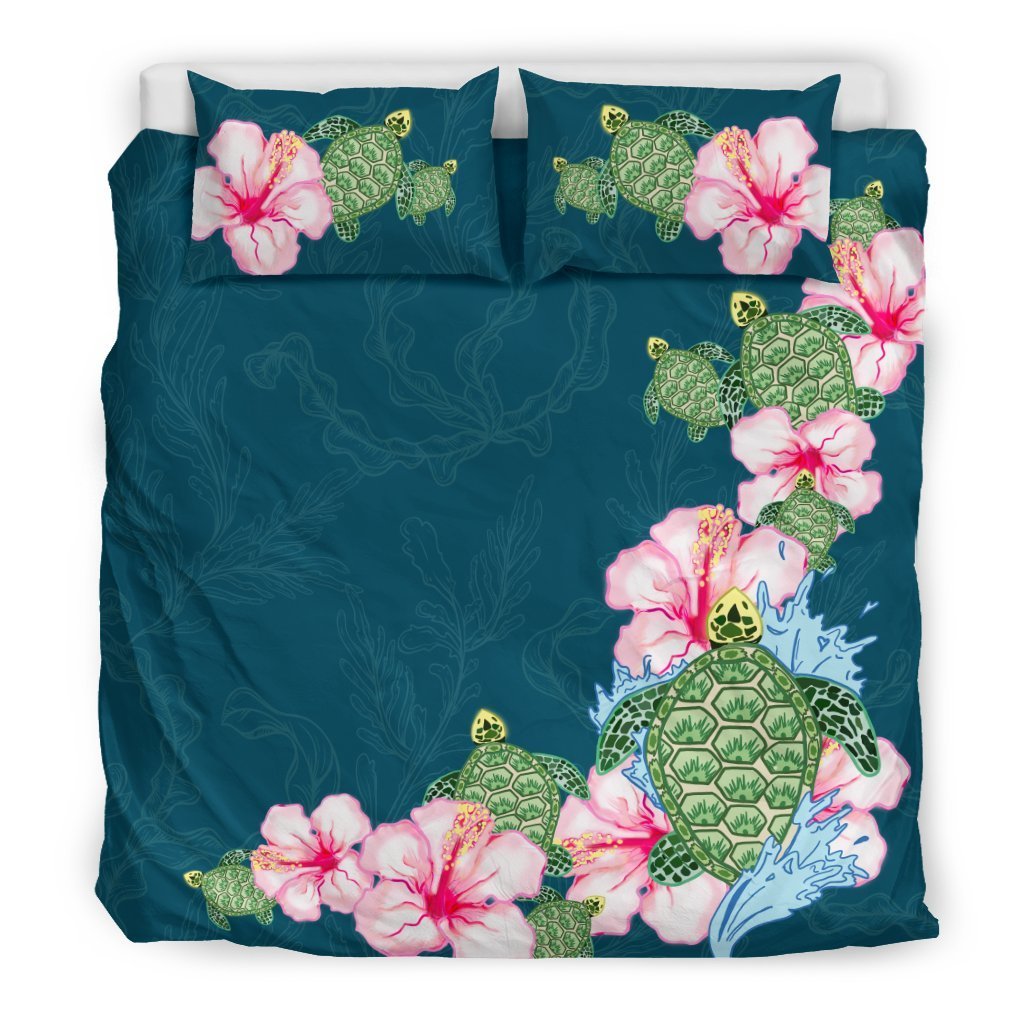 Hibiscus And Turtle Hawaiian Bedding Set - AH - K5-BEDDING SETS-Alohawaii-US King-Black-Polyester-Vibe Cosy™