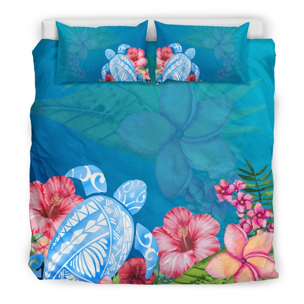 Polynesian Turtle And Hibiscus Hawaiian Bedding Set - AH-BEDDING SETS-Alohawaii-US King-Black-Polyester-Vibe Cosy™