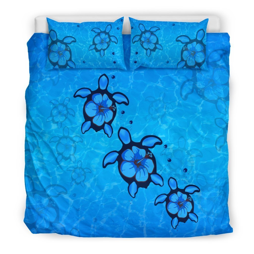 Turtle With Hibiscus Hawaiian Bedding Set - AH-BEDDING SETS-Phaethon-US King-Black-Polyester-Vibe Cosy™