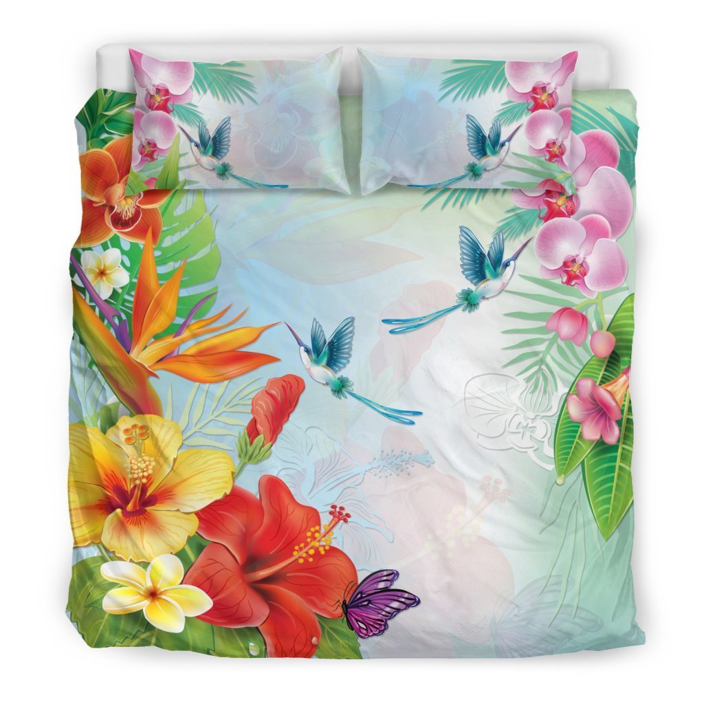 Hawaii Hibiscus And Plumeria Bedding Set - AH-BEDDING SETS-Alohawaii-US King-Black-Black-Vibe Cosy™