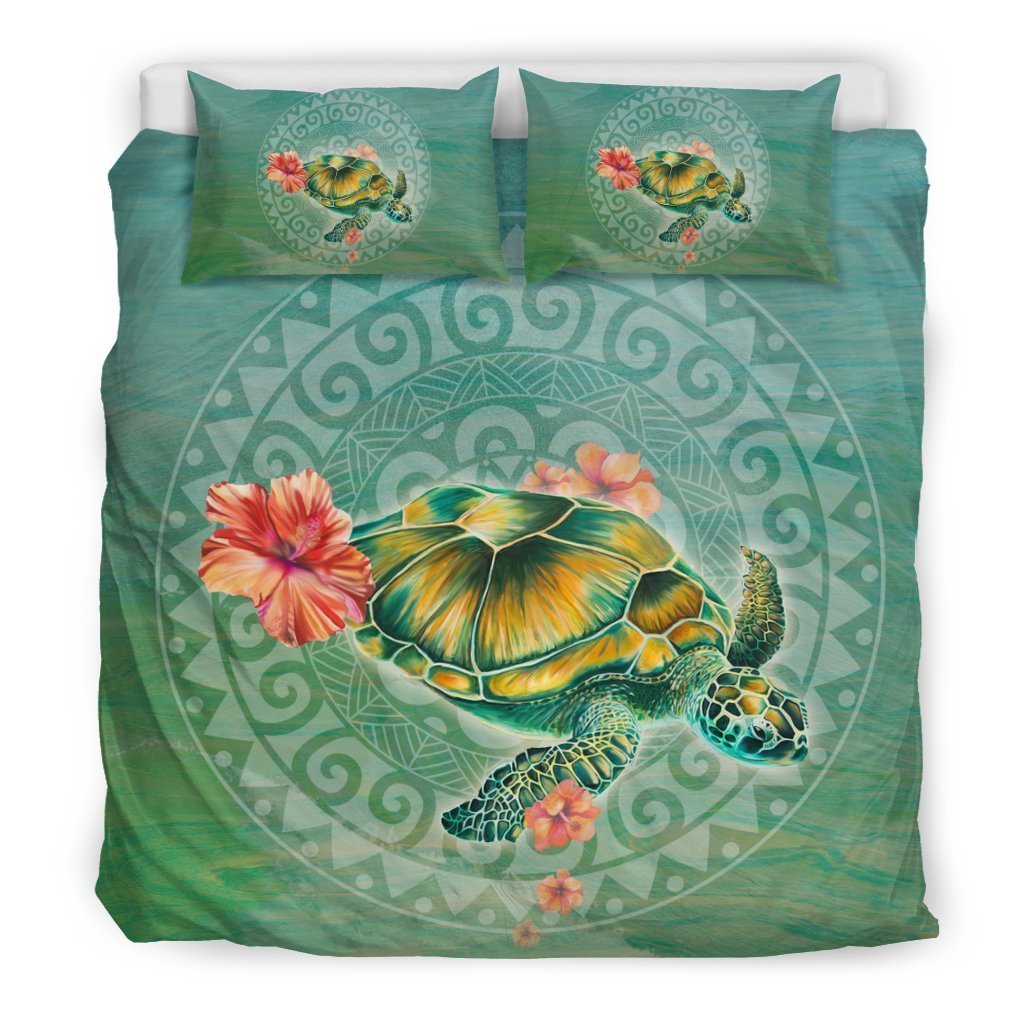 Hawaii Sea Turtle And Hibiscus Duvet Cover - AH-BEDDING SETS-Phaethon-US King-Black-Polyester-Vibe Cosy™