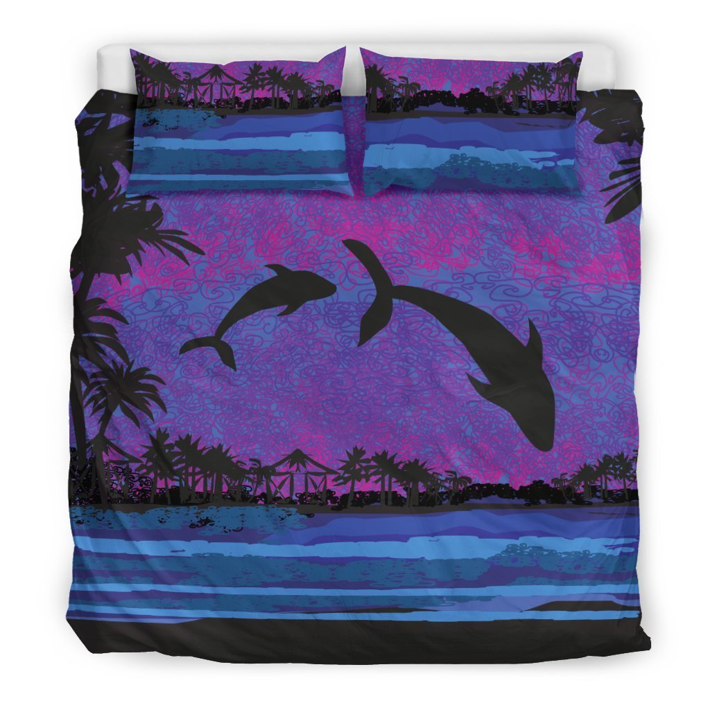 Dolphin Hawaiian Bedding Set - AH-BEDDING SETS-Alohawaii-US King-Black-Polyester-Vibe Cosy™