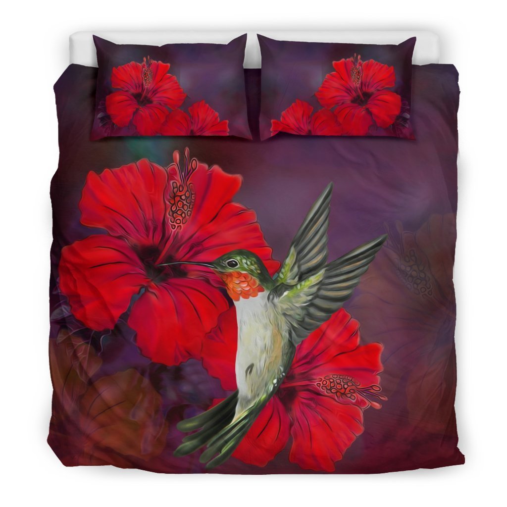 Hawaii Hummingbird And Hibiscus Bedding Set - AH-BEDDING SETS-Alohawaii-US King-Black-Polyester-Vibe Cosy™