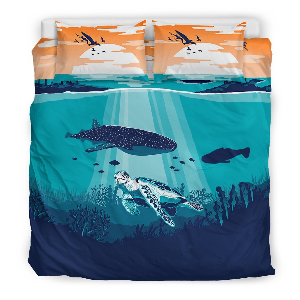 Hawaii Whale And Turtle Bedding Set - AH-BEDDING SETS-Alohawaii-US King-Black-Polyester-Vibe Cosy™