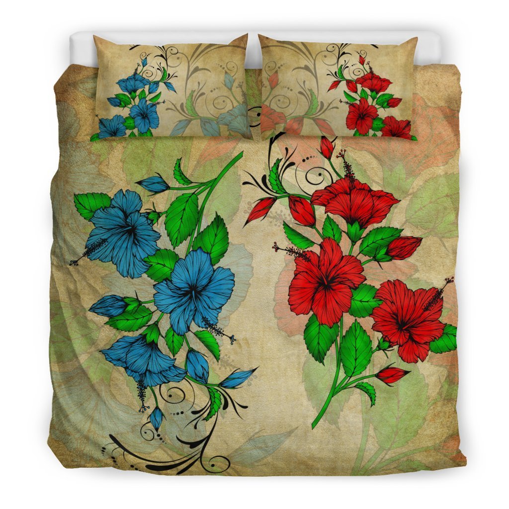 Hibiscus Blue And Red Bedding Set - AH-BEDDING SETS-Alohawaii-US King-Black-Polyester-Vibe Cosy™