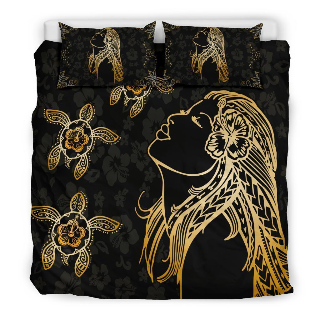 Hula Girl And Turtle Hibiscus Bedding Set - AH - J1-BEDDING SETS-Alohawaii-Bedding Set-US King-Black-Vibe Cosy™