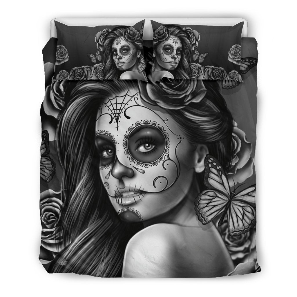 Bedding Set Calavera (Gray on Beige)-6teenth World™-Bedding Set-Queen/Full-Vibe Cosy™