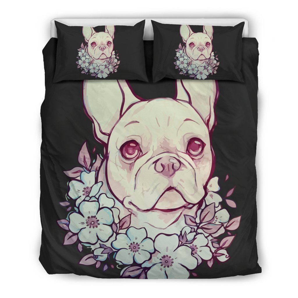 FLOWER FRENCH BULLDOG BEDDING SET-6teenth World™-Bedding Set-Queen/Full-Vibe Cosy™