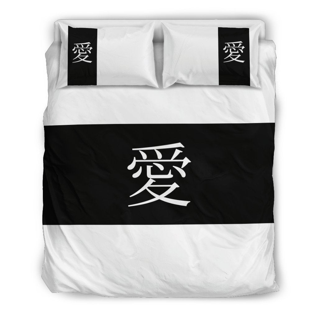 Bedding Set - Ai (Love) on Black-6teenth World™-Bedding Set-US Queen/Full-Vibe Cosy™