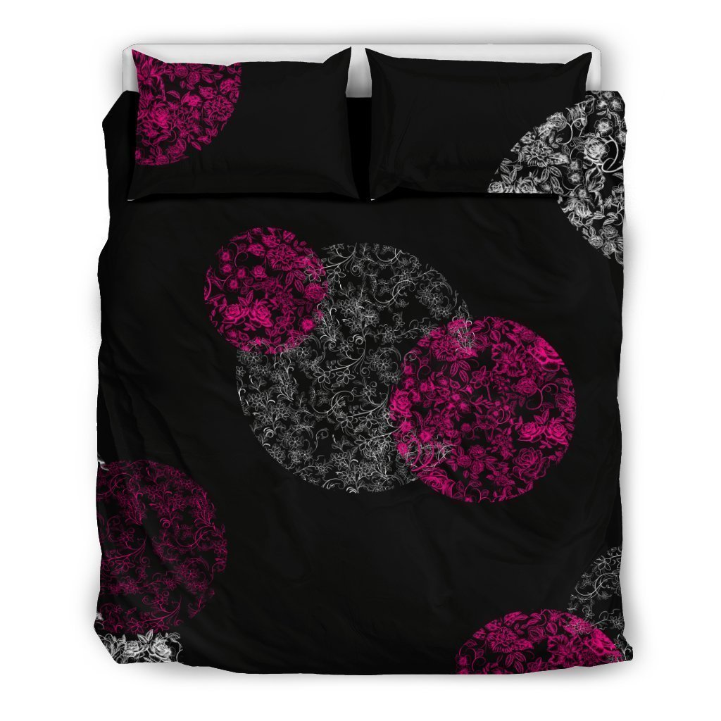 Bedding Set - Pink and White Flowers on Black-6teenth World™-Bedding Set-US Queen/Full-Vibe Cosy™
