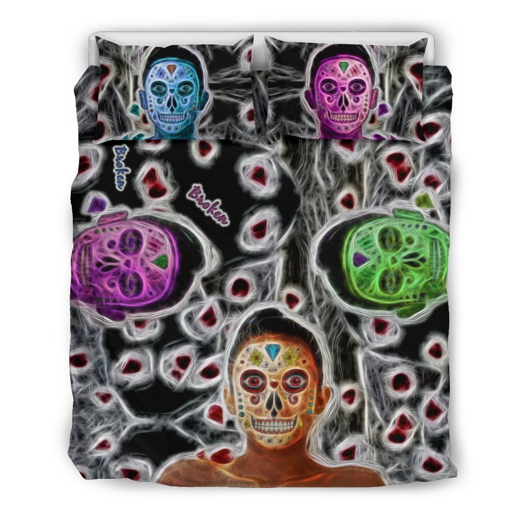 Broken Sugar Skulls Bedding Set-6teenth World™-Bedding Set-US Queen/Full-Vibe Cosy™
